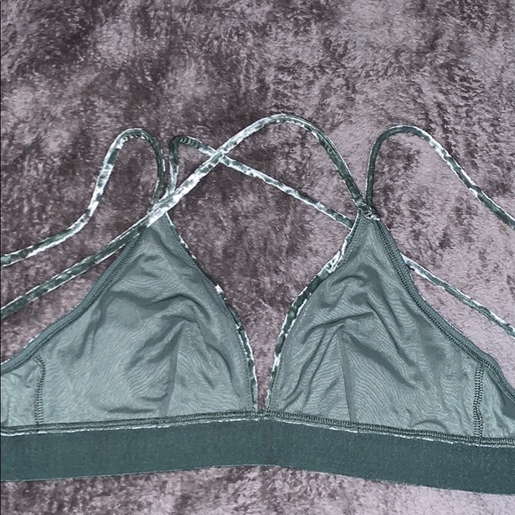 Olive green PINK velour Bralette - Picture 3 of 4